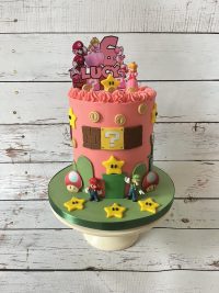 Pink Mario Themed Birthday Card Topper w Name & Age - Image 2